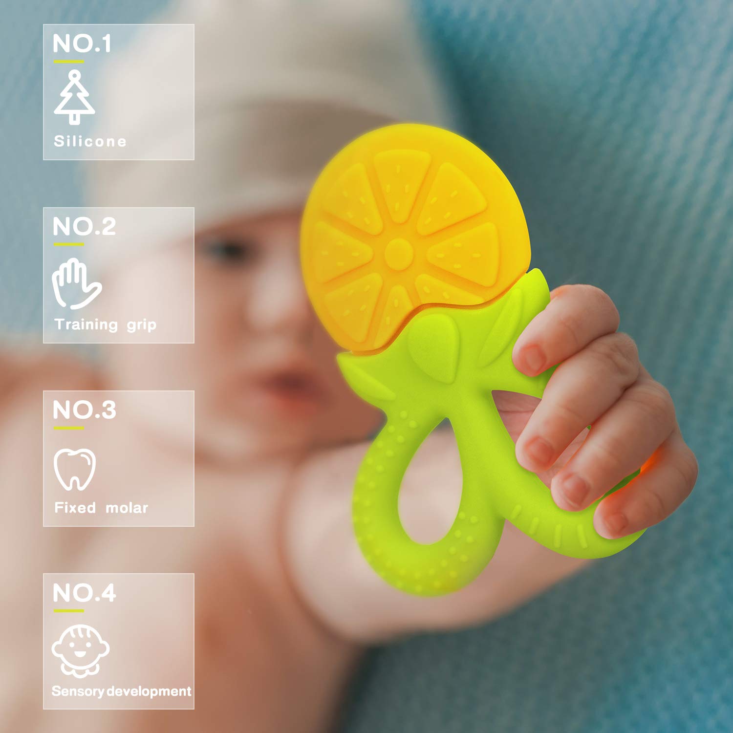 SHARE&CARE BPA Free Silicone Fruit Baby Teether Toys Baby Teething Toys with Storage Case, for 3 Months Above Infant Sore Gums Pain Relief(5 Scissor Hanlde)