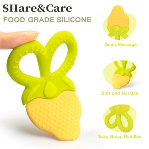 SHARE&CARE BPA Free Silicone Fruit Baby Teether Toys Baby Teething Toys with Storage Case, for 3 Months Above Infant Sore Gums Pain Relief(5 Scissor Hanlde)