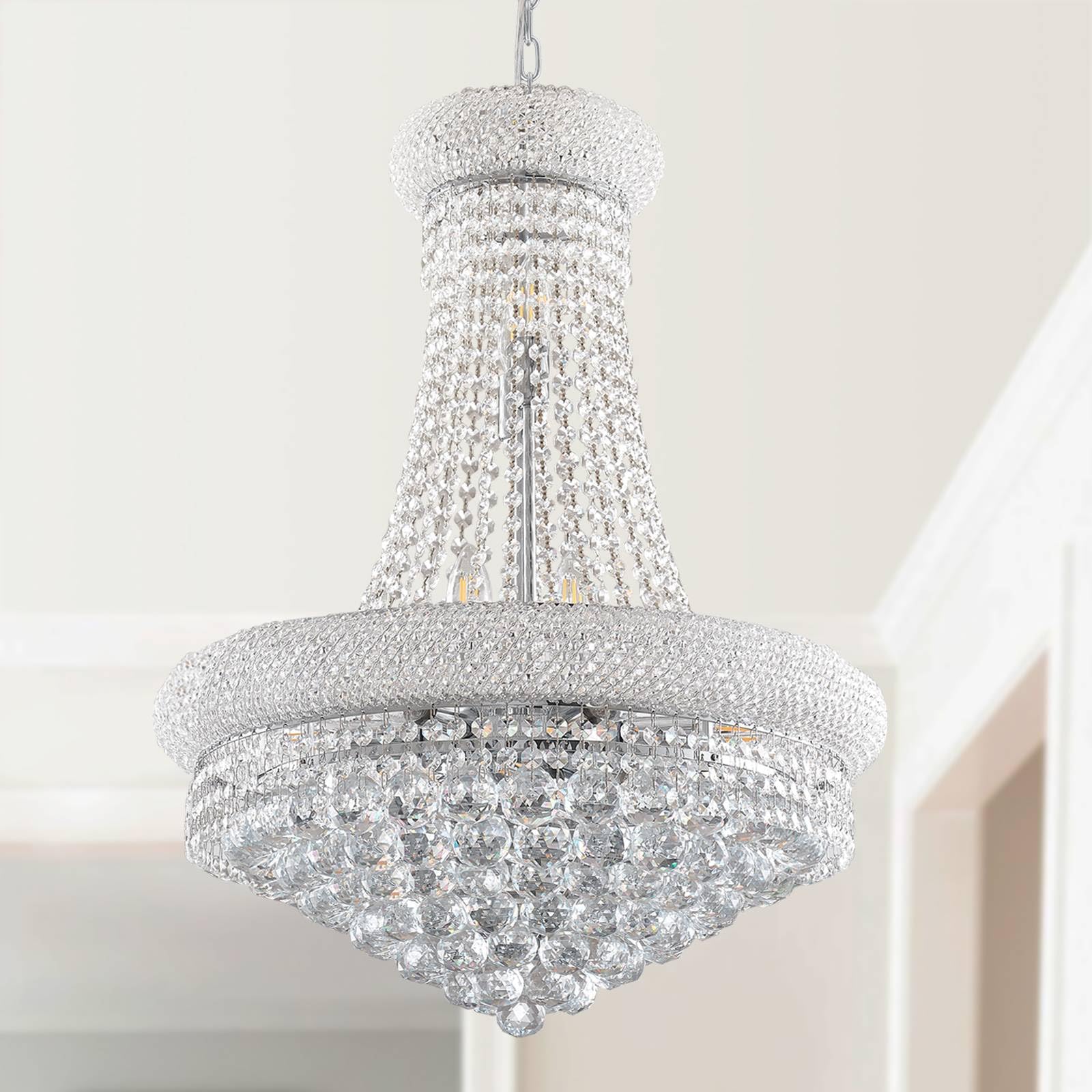 BEIRIO 13-Lights Chrome Finish Classic Empire Style K9 Crystal Chandelier Ceiling Light for Living Room Foyer Dining Room Hallway Bedroom (24×31.5 inch) New Packaging Easy to Install