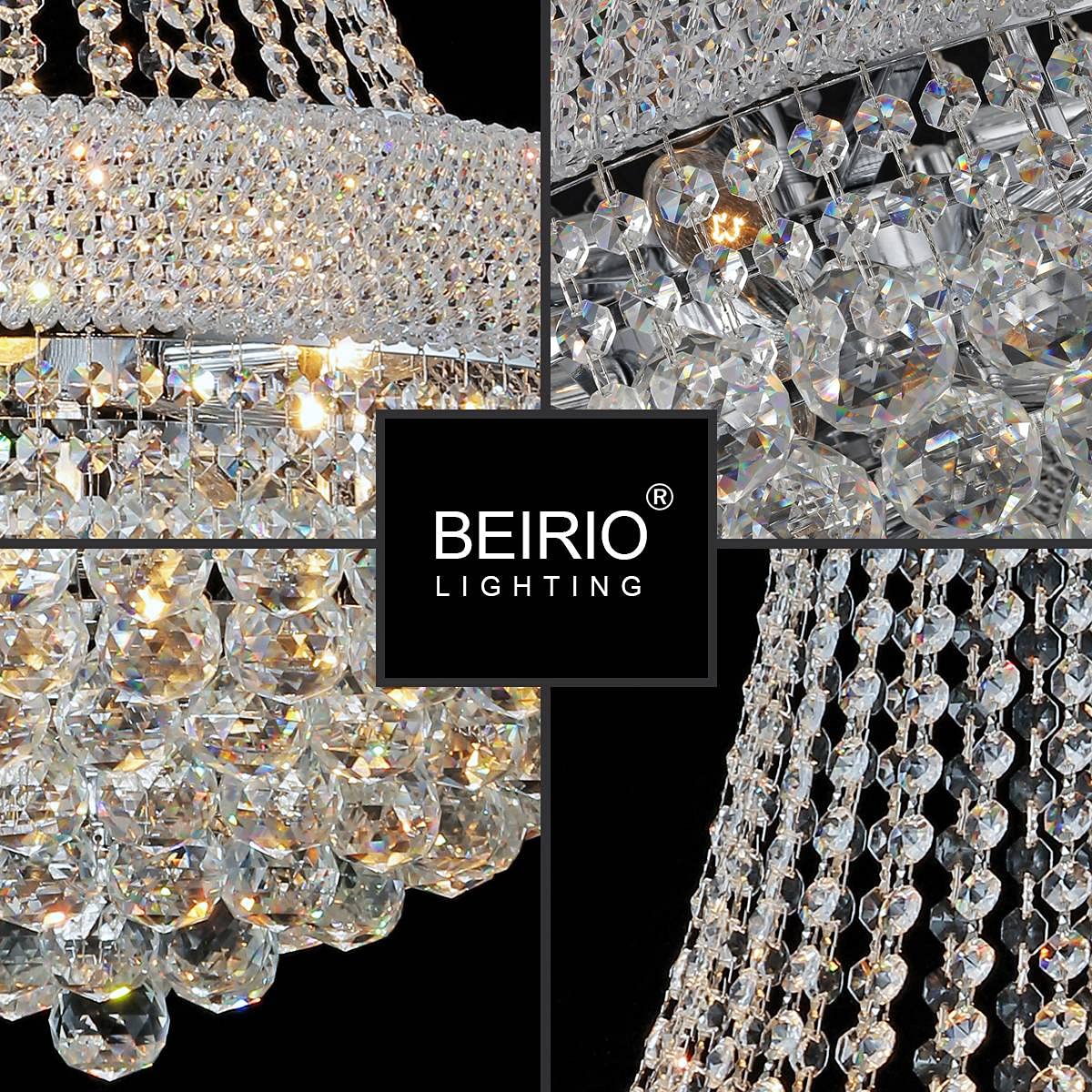 BEIRIO 13-Lights Chrome Finish Classic Empire Style K9 Crystal Chandelier Ceiling Light for Living Room Foyer Dining Room Hallway Bedroom (24×31.5 inch) New Packaging Easy to Install