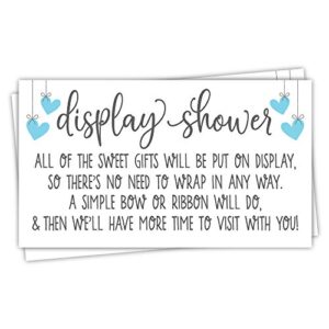 50 blue display shower cards - unwrapped gift request for boy baby shower - invitation inserts