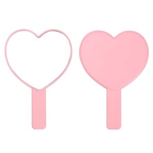 tbwhl heart-shaped travel handheld mirror, cosmetic hand mirror with handle (pink, 1pack)