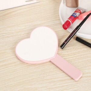 TBWHL Heart-Shaped Travel Handheld Mirror, Cosmetic Hand Mirror with Handle (Pink, 1Pack)