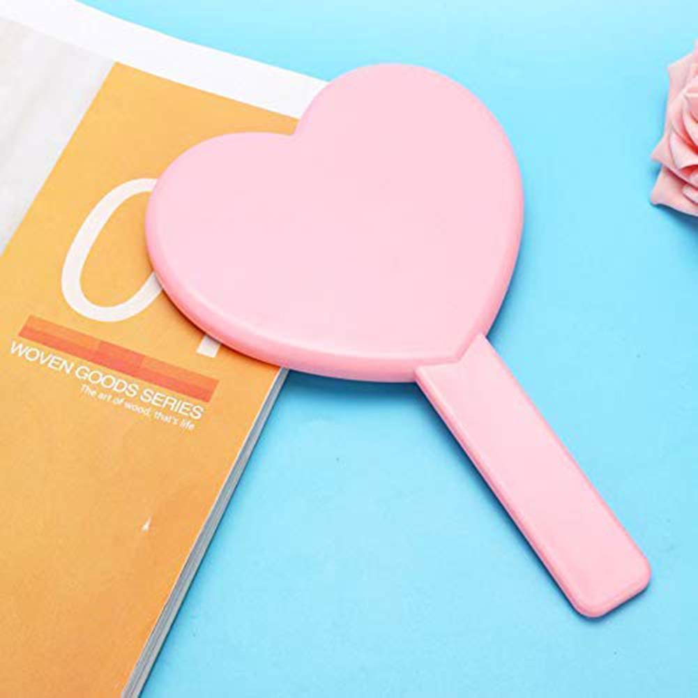 TBWHL Heart-Shaped Travel Handheld Mirror, Cosmetic Hand Mirror with Handle (Pink, 1Pack)