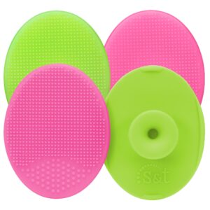 s&t inc. face scrubber for skin care, silicone face exfoliator, 4 pack, lime/pink