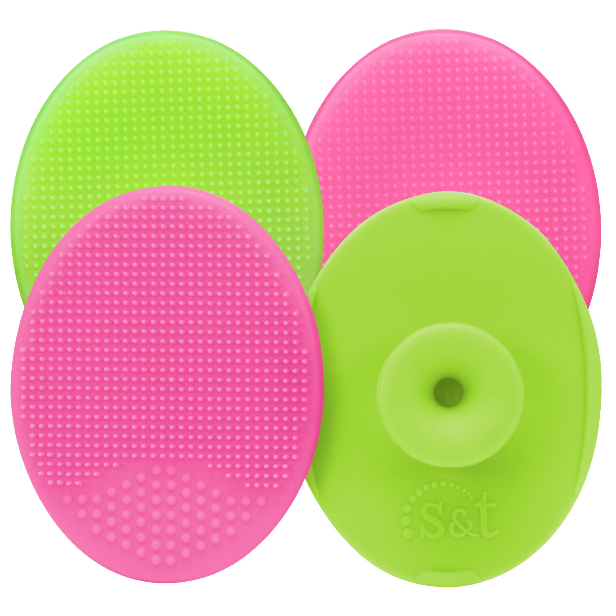 S&T INC. Face Scrubber for Skin Care, Silicone Face Exfoliator, 4 Pack, Lime/Pink