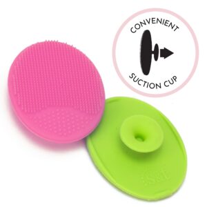 S&T INC. Face Scrubber for Skin Care, Silicone Face Exfoliator, 4 Pack, Lime/Pink