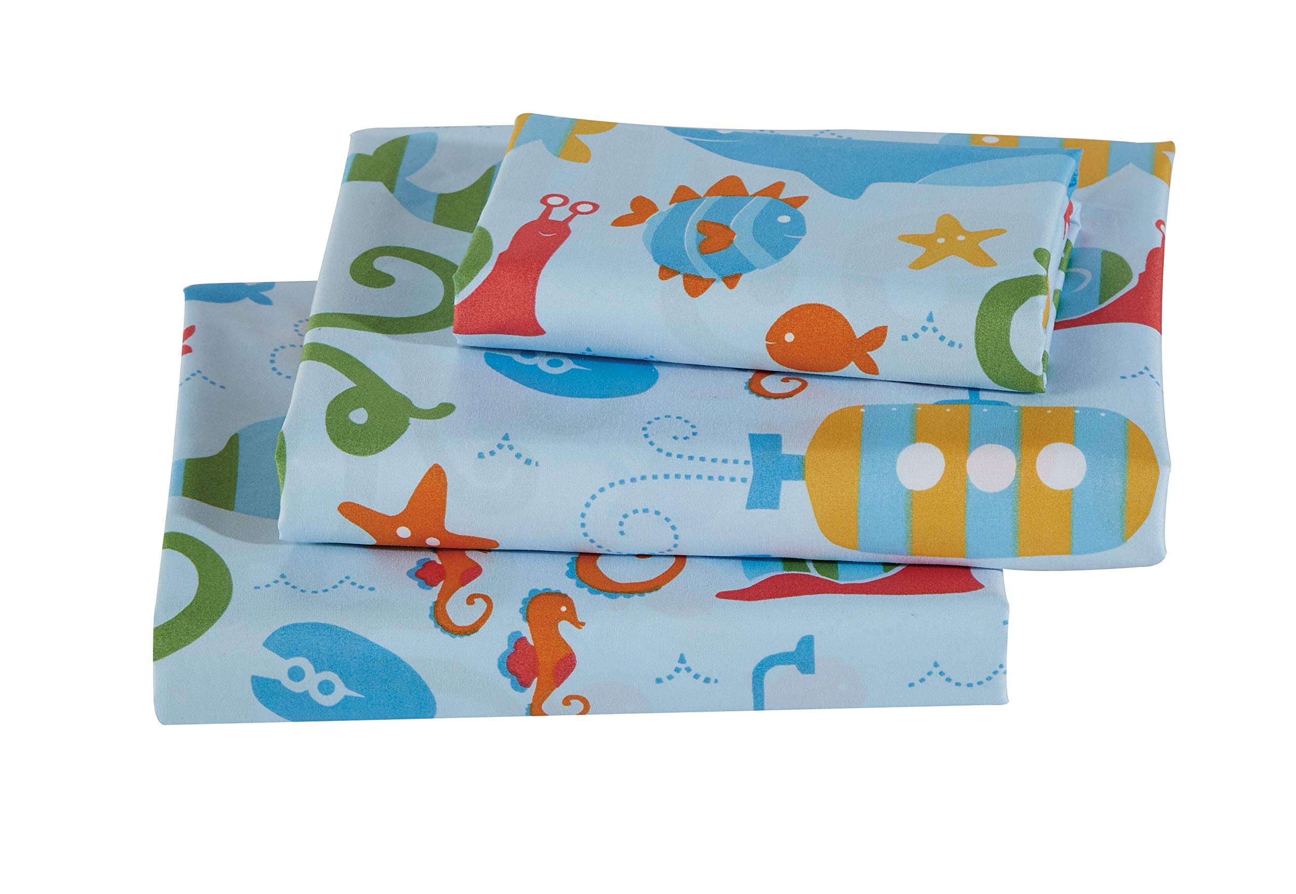 Better Home Style Multicolor Under The Sea Life Whales Fish Seahorse Sea Stars Octopus Lobster Kids/Boys/Teens 3 Piece Sheet Set Includes Pillowcase Flat and Fitted Sheets # Octopus (Twin)