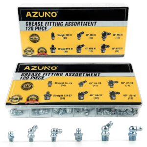 azuno hydraulic grease fittings, 240 pieces sae & metric grease fitting assortment with 120 pcs grease fitting caps, standard grease gun fittings perfect for replacing missing or broken zerk fitting