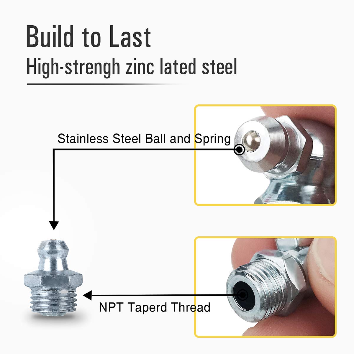 AZUNO Hydraulic Grease Fittings, 240 Pieces SAE & Metric Grease Fitting Assortment with 120 PCS Grease Fitting Caps, Standard Grease Gun Fittings Perfect for Replacing Missing or Broken Zerk Fitting