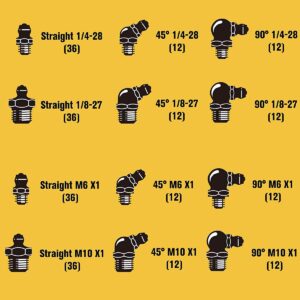 AZUNO Hydraulic Grease Fittings, 240 Pieces SAE & Metric Grease Fitting Assortment with 120 PCS Grease Fitting Caps, Standard Grease Gun Fittings Perfect for Replacing Missing or Broken Zerk Fitting