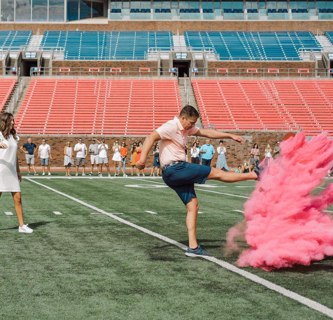 Gender Reveal Football with Pink & Blue Powder - Includes Team Boy and Girl Voting Stickers - Baby Reveal Party Ideas Touchdowns Or Tutus Exploding Reveal Ball Decorations Quarter Back Cheerleader