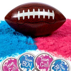 Gender Reveal Football with Pink & Blue Powder - Includes Team Boy and Girl Voting Stickers - Baby Reveal Party Ideas Touchdowns Or Tutus Exploding Reveal Ball Decorations Quarter Back Cheerleader