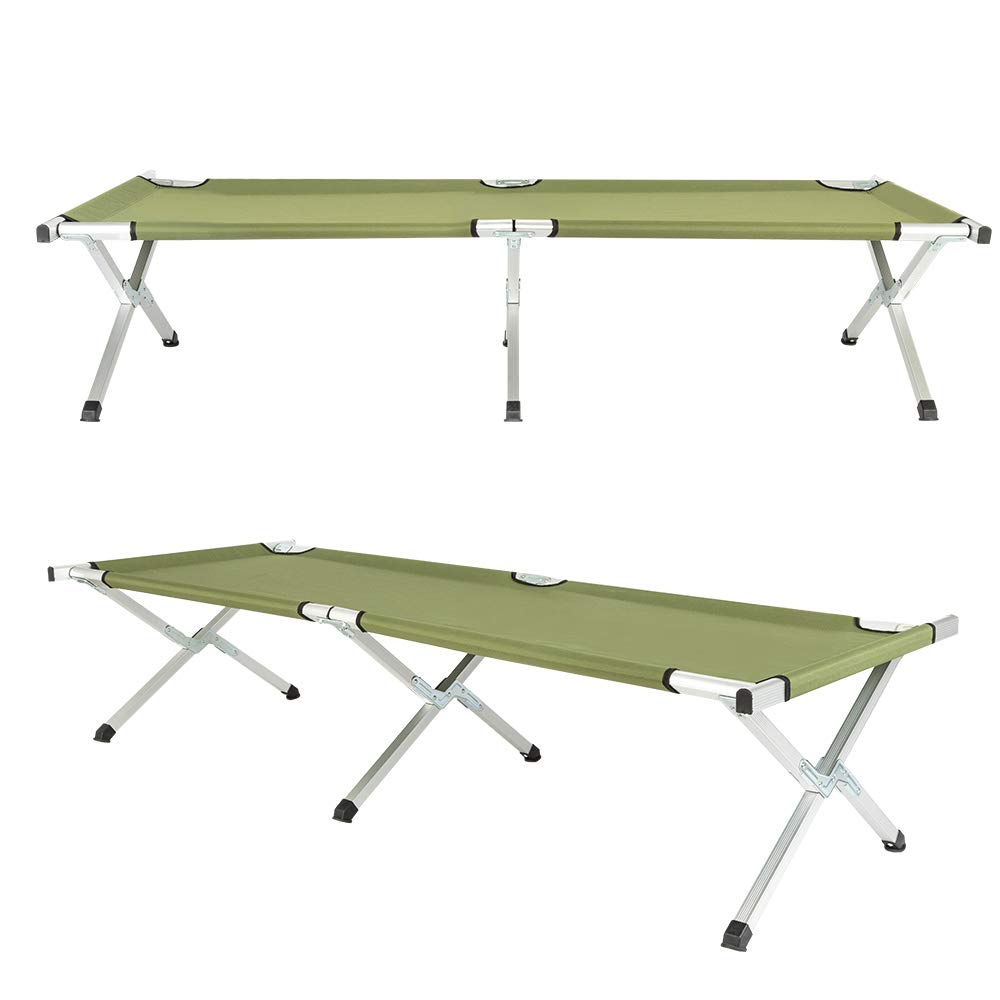 RHB-03A Folding Camping Cot,Outdoor Portable Camp Bed, Sleeping Cots with Carry Bag Green,Thickened Aluminium Tubes and Canvas