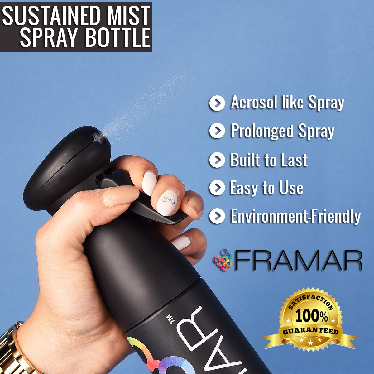 FRAMAR Premium Hair Spray Bottle – Spray Bottle For Hair, Fine Mist Spray Bottle, Mister Spray Bottle, Hairstylist Must Haves, That Girl Aesthetic, Water Spray Bottle – Continuous Spray Bottle