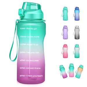 4aminla motivational water bottle 2.2l/64oz half gallon jug with straw and time marker large capacity leakproof bpa free fitness sports water bottle