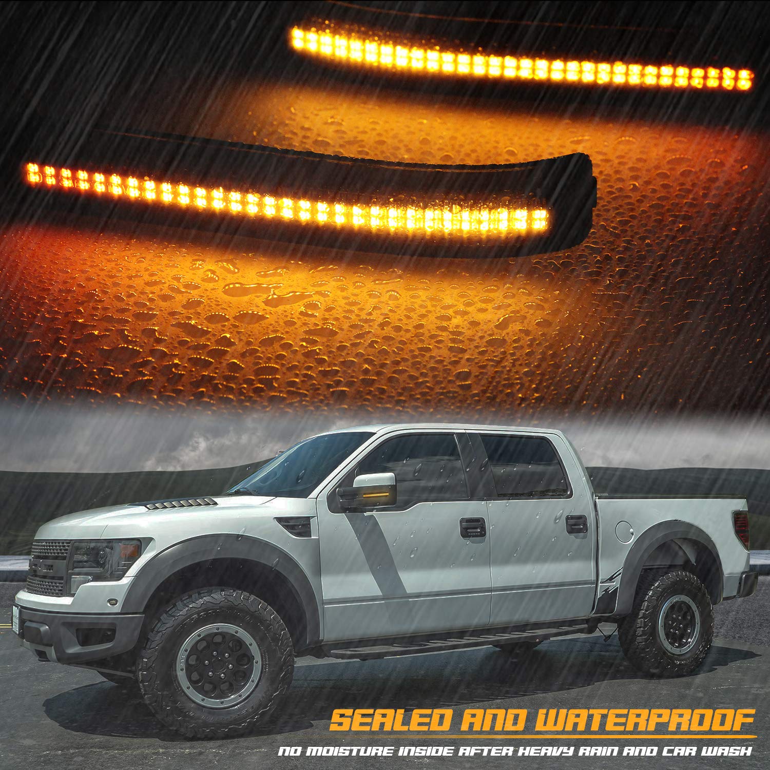 RUXIFEY Sequential LED Side Mirror Reflector Lights Smoked Lens Compatible with Ford F150 2009 to 2014