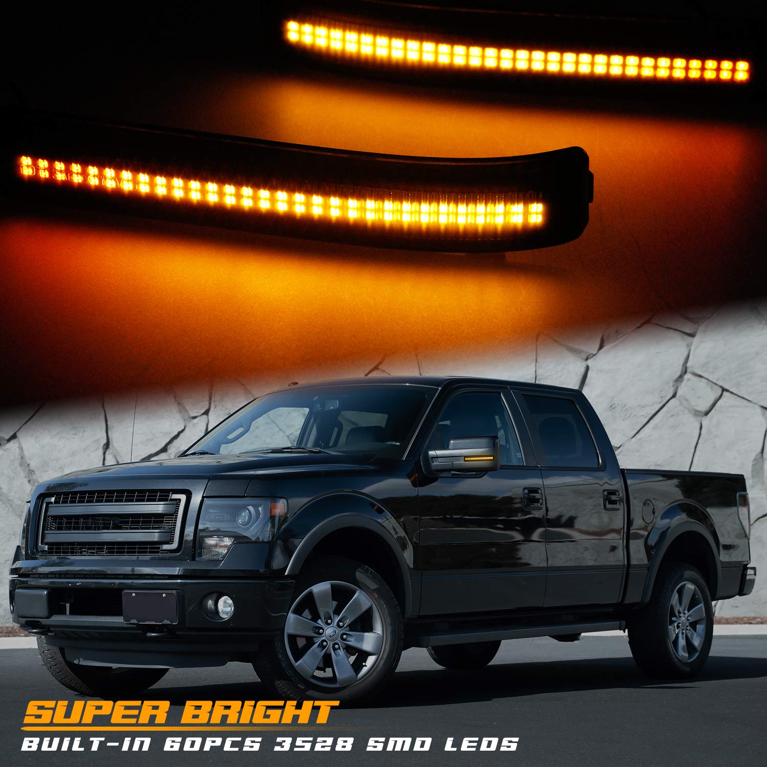 RUXIFEY Sequential LED Side Mirror Reflector Lights Smoked Lens Compatible with Ford F150 2009 to 2014