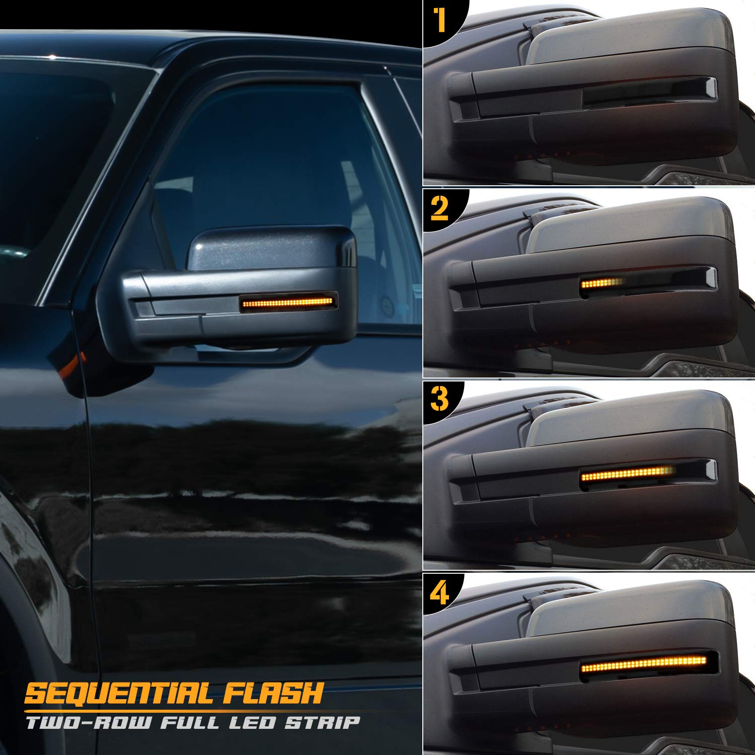 RUXIFEY Sequential LED Side Mirror Reflector Lights Smoked Lens Compatible with Ford F150 2009 to 2014