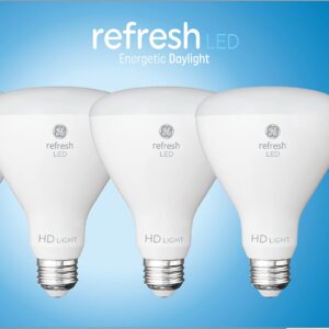 GE Refresh LED Light Bulbs, Indoor Floodlight Bulbs, 10.5 Watt (65 Watt Equivalent) Energetic Daylight, Medium Base, Dimmable (4 Pack)