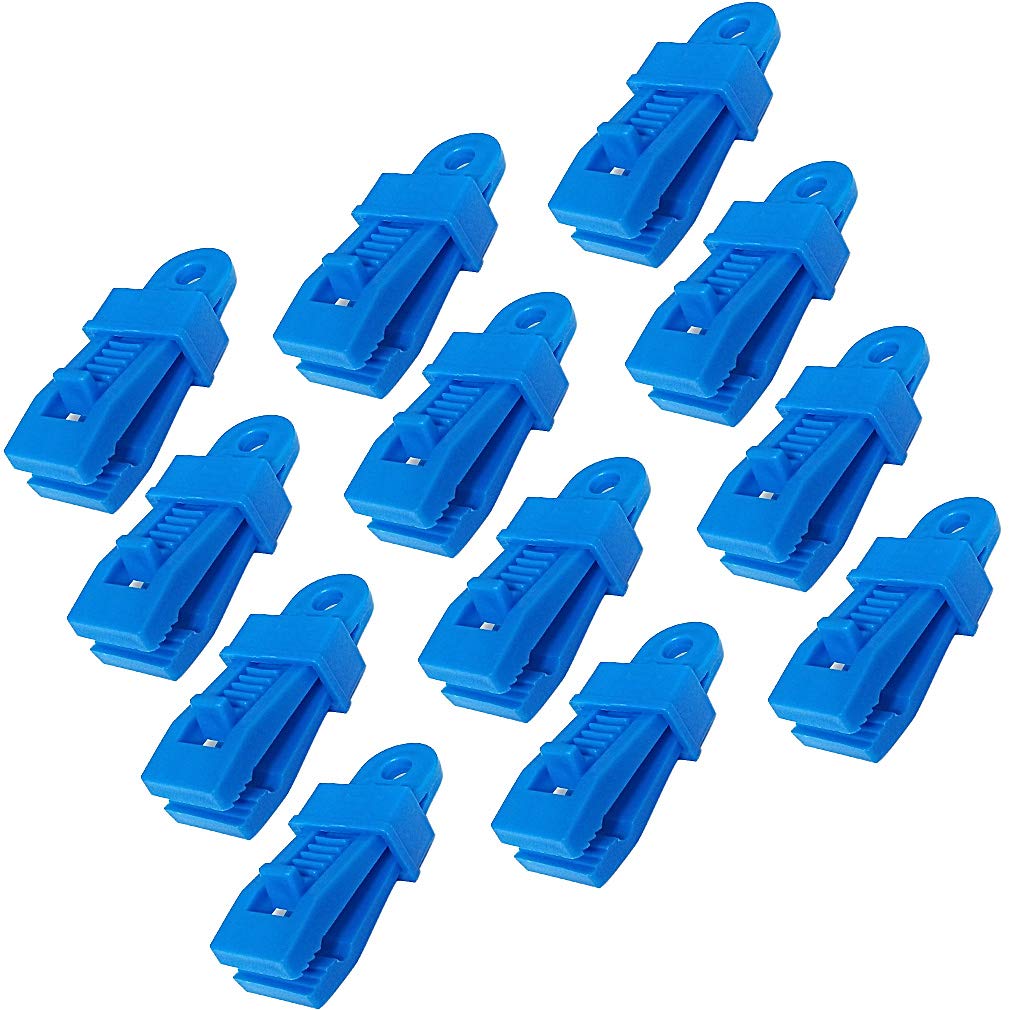 12pcs Clamp Tarp Clips Outdoor Tent Canopy Clip Awning Clamp Set Trap Clips Jaw Tent Snaps Hangers Camping Clamp Clips Tent Tighten Lock Grip Farming Garden (Blue)