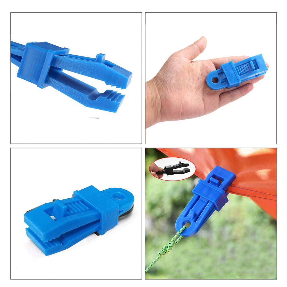 12pcs Clamp Tarp Clips Outdoor Tent Canopy Clip Awning Clamp Set Trap Clips Jaw Tent Snaps Hangers Camping Clamp Clips Tent Tighten Lock Grip Farming Garden (Blue)