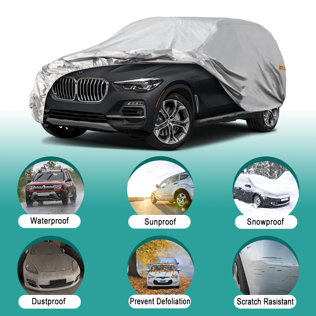 GUNHYI 5 Layer SUV Car Cover Waterproof All Weather, Universal Fit Ford Explorer, Honda Pilot, Nissan Murano, Jeep Grand Cherokee, Hyundai Palisade, Volkswagen Atlas etc, Up to 201 Inch