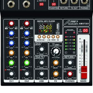 Audio2000'S AMX7351 Five-Channel Audio Mixer with USB 5V Power Supply, USB Interface, and Sound Effect