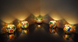 lalhaveli wedding home garden decoration night lighting mosaic glass votive tea light candle holder set of 5 pcs (3x3 inch)