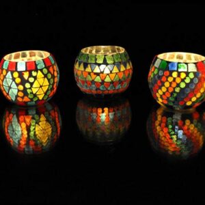 Lalhaveli Wedding Home Garden Decoration Night Lighting Mosaic Glass Votive Tea Light Candle Holder Set of 5 Pcs (3X3 Inch)