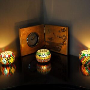 Lalhaveli Wedding Home Garden Decoration Night Lighting Mosaic Glass Votive Tea Light Candle Holder Set of 5 Pcs (3X3 Inch)