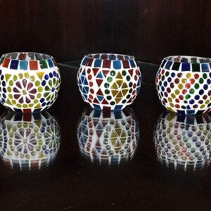 Lalhaveli Wedding Home Garden Decoration Night Lighting Mosaic Glass Votive Tea Light Candle Holder Set of 5 Pcs (3X3 Inch)