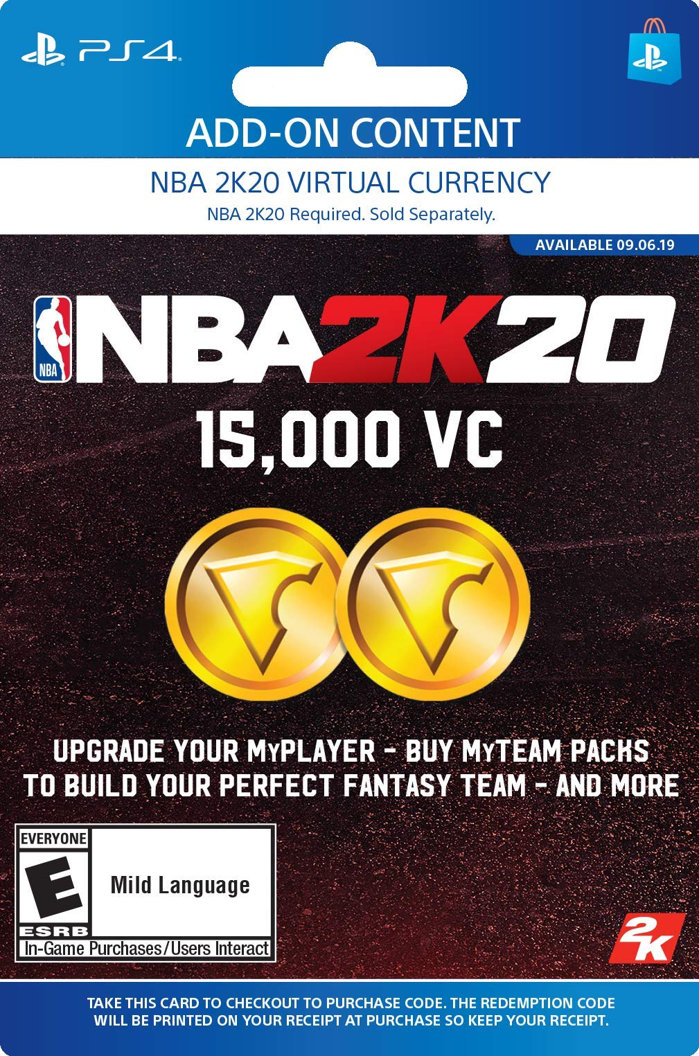 NBA 2K20: 15000 VC Pack - [PS4 Digital Code]