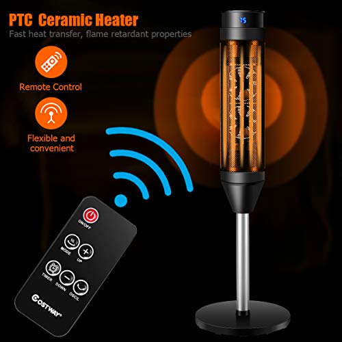 COSTWAY Ceramic Heater with Remote Control, 1000W/1500W Portable Heater with 8H Timer, Adjustable Thermostat, Overheat and Tip-Over Protection, Electric Space Heater for Indoor Use, Bedroom, Black