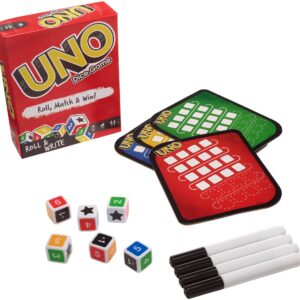 Mattel Games ​UNO Family Dice Game, with 6 Dice, 4 Dry Erase Boards and 4 Markers, Makes A Great Gift for 7 Year Olds and Up