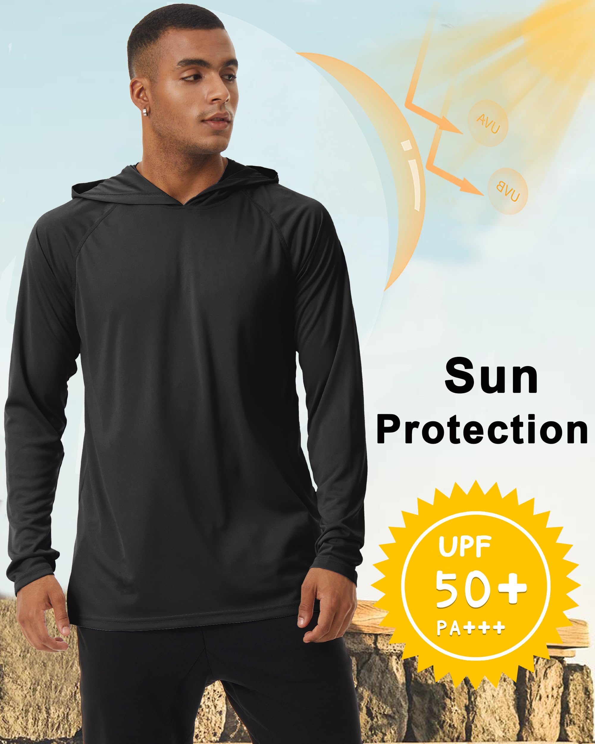 Quick Dry Shirt Men UV Protection Performance Shirts Fishing T-Shirts Lightweight Hiking Shirts Outdoor Sun Protection Shirt Men Swim Black