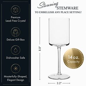 Crystal Wine Glasses, Modern & Elegant Square Glass Set of 2, Large Red Wine or White Wine Glass - Unique Gift for Women, Men, Wedding, Anniversary - 14oz