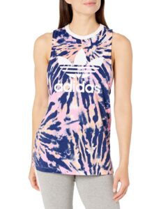 adidas originals women's loose tank, top: multi/white/midnight indigo/true pink bottom: glow orange, 2xs