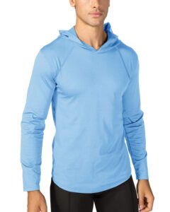 biylaclesen active shirts men long sleeve sun protection hoodie outdoor performance t-shirts quick dry fishing shirts running shirts blue