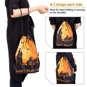 Whaline Large Halloween Drawstring Backpack Bag 16.3 x 13.2Inch Huge Trick or Treat Sack Gift Backpack Candy Goodie Bags for Halloween Party Favors, 10Pcs