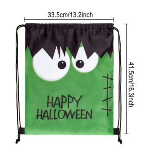 Whaline Large Halloween Drawstring Backpack Bag 16.3 x 13.2Inch Huge Trick or Treat Sack Gift Backpack Candy Goodie Bags for Halloween Party Favors, 10Pcs