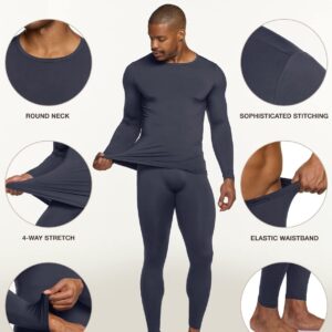 TSLA Men's Thermal Underwear Set, Microfiber Soft Fleece Lined Long Johns, Winter Warm Base Layer Top & Bottom, Soft Micro Fleece Dark Grey, Large