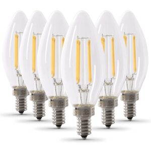 Feit Electric 60W Equivalent Candelabra LED Light Bulb, Dimmable, E12 Base, 5000K Daylight, B10 Filament Torpedo Tip Decorative Lighting Bulbs, 13-Year Lifetime, CTC60/950CA/FIL/6, 6-Pack