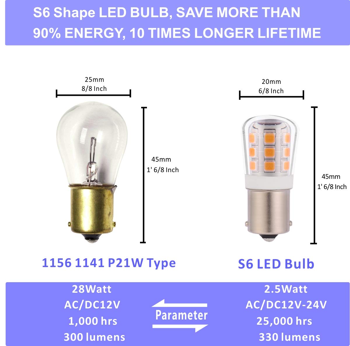 1156 1141 93 12V Low Voltage BA15S Bayonet for Landscape Patio Light Deck Light Replacement LED Light Bulb 2.5W 330lm Equivalent S8 Incandescent Bulb 35W Warm White 3000K Pack of 4