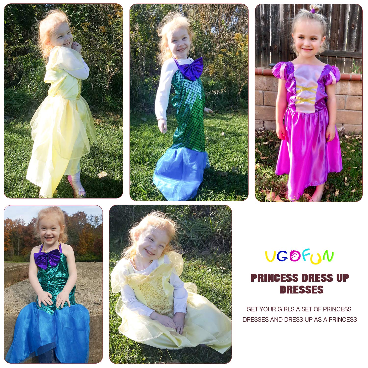 VGOFUN Princess Dresses for Girls Princess Costume Dresses 3 pcs Dress up Clothes Pretend Play for Little Girls Ages 3-6