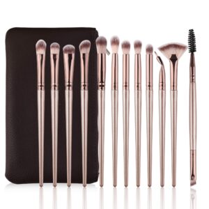 daubigny eye makeup brushes,12 pcs professional eye shadow, concealer, eyebrow, foundation, powder liquid cream blending brushes set with carrying bag(champagne gold)