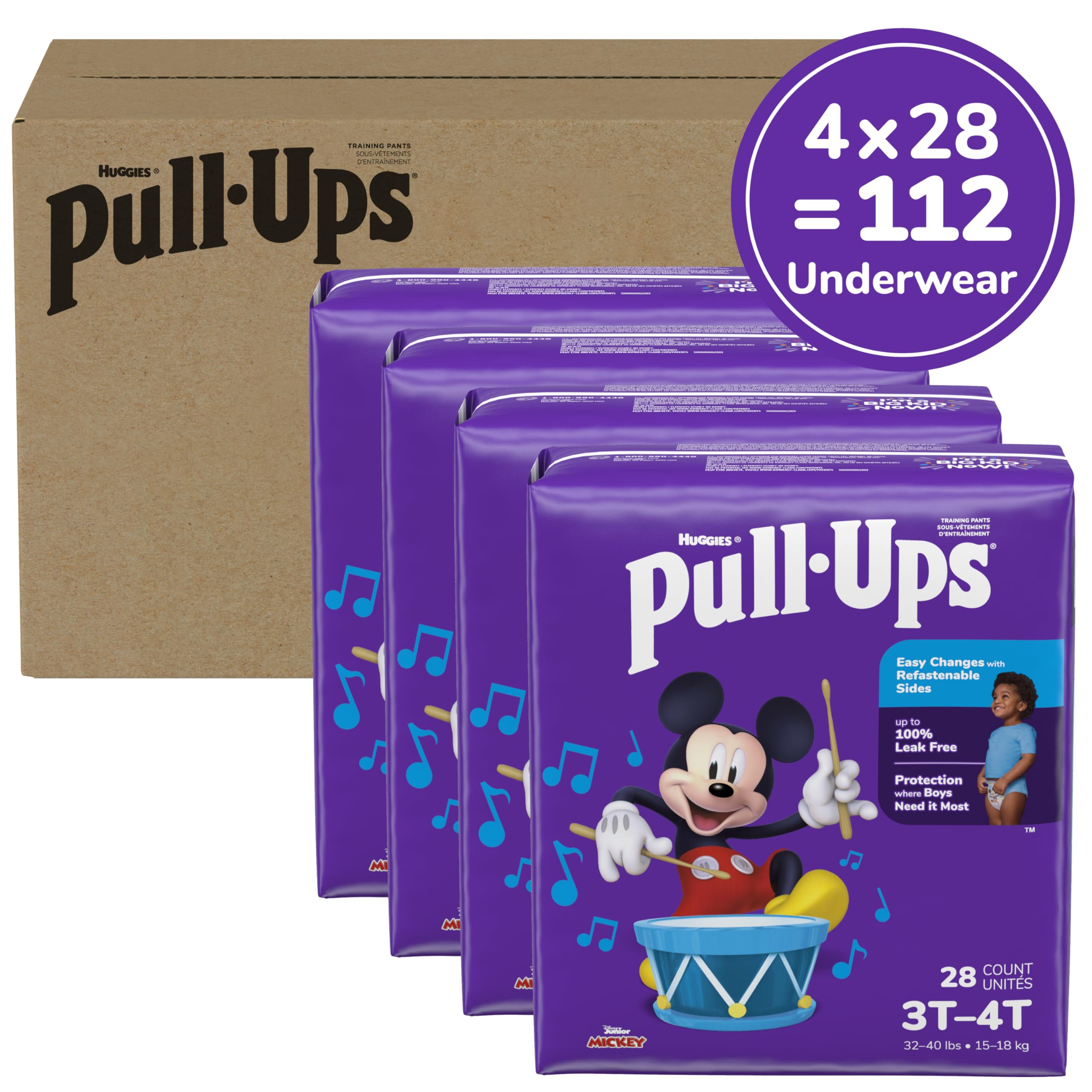 Pull-Ups Boys' Potty Training Pants, 3T-4T (32-40 lbs), 112 Count (4 Packs of 28)