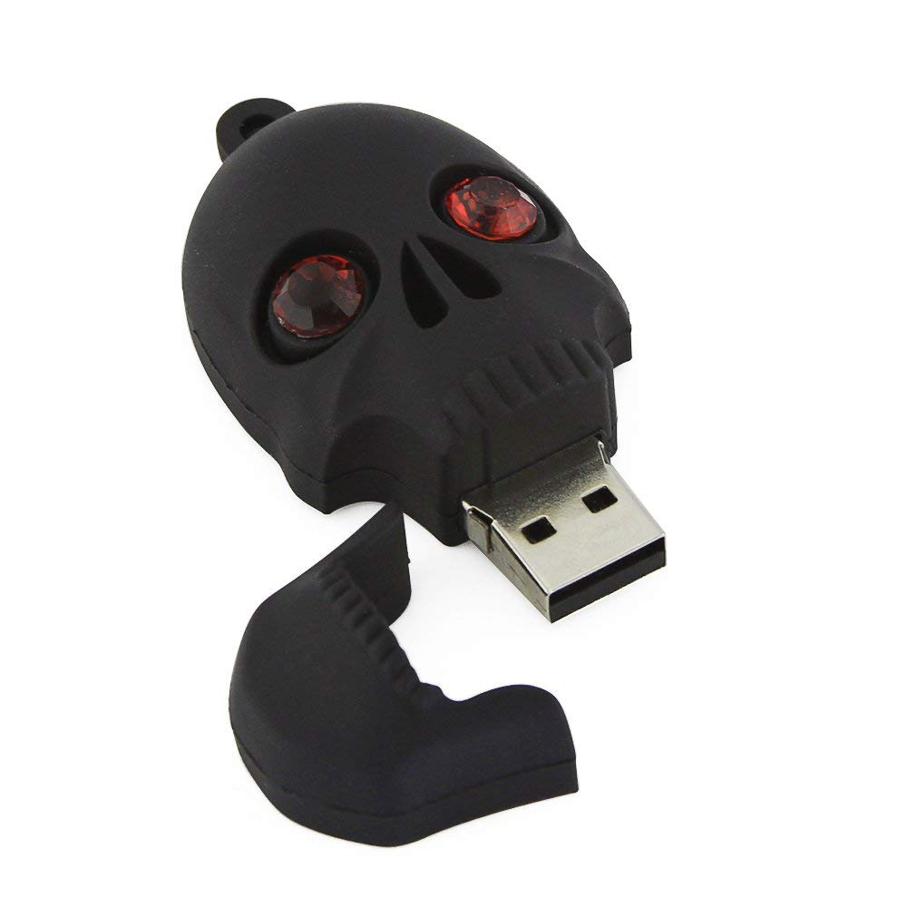 3C Light Creative Black Skull Shape Pen Drive 128GB USB 2.0 Flash Drive Data Storage Thumb Drive Jump Drive Keychain Jump Drive Memory Stick Gift (128GB, Black Skull)