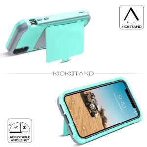 WeLoveCase iPhone XR Wallet Case Defender Wallet Design with Card Holder and Hidden Back Mirror Three Layer Heavy Duty Protection Shockproof All-Round Armor Protective Case for iPhone XR Mint Green