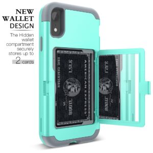 WeLoveCase iPhone XR Wallet Case Defender Wallet Design with Card Holder and Hidden Back Mirror Three Layer Heavy Duty Protection Shockproof All-Round Armor Protective Case for iPhone XR Mint Green